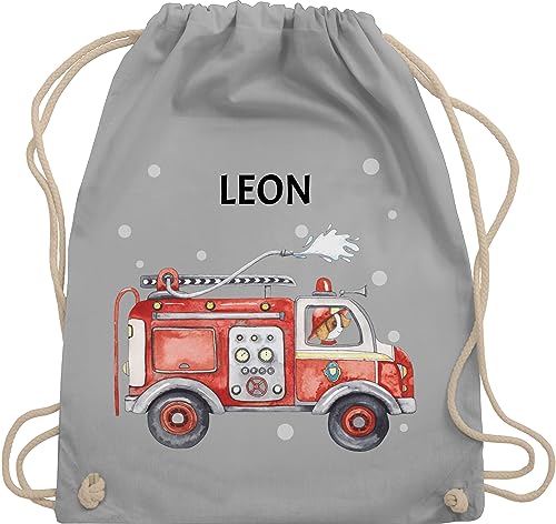 Turnbeutel Rucksack - Feuerwehr Auto Feuerwehrauto 112 Fire Truck Löschfahrzeug - Unisize - Hellgrau - beutel wechselkleidung kindergarten freiwillige sporttasche kita tasche jungen personalisierte von Geschenk mit Namen personalisiert by Shirtracer