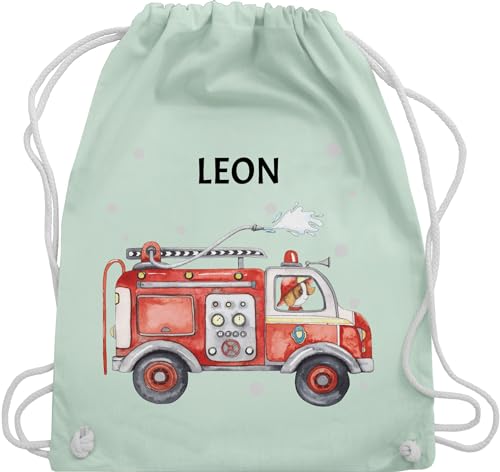 Turnbeutel Rucksack - Feuerwehr Auto Feuerwehrauto 112 Fire Truck Löschfahrzeug - Unisize - Pastell Grün - name beutel kindergarten sportbeutel junge für kind kindergartenrucksack von Geschenk mit Namen personalisiert by Shirtracer