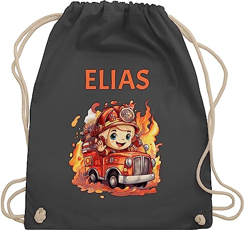 Turnbeutel Rucksack - Feuerwehr Junge Feuerwehr Kinder - Unisize - Dunkelgrau - beutel kita name und turnsackerl jungen kindergarten kinderrucksack baumwolle kindergartentasche aus stoff von Geschenk mit Namen personalisiert by Shirtracer