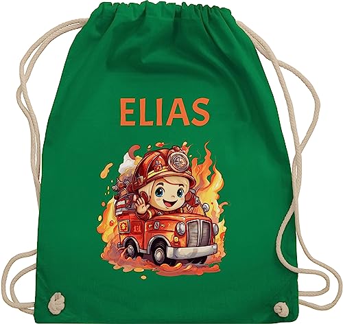 Turnbeutel Rucksack - Feuerwehr Junge Feuerwehr Kinder - Unisize - Grün - beutel kindergarten wechselkleidung name wechselsachen tasche kita feuerwehr-rucksack kindergartentasche stoffbeutel schule von Geschenk mit Namen personalisiert by Shirtracer