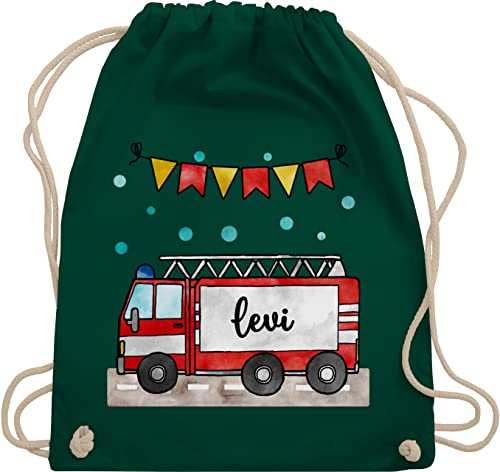 Turnbeutel Rucksack - Feuerwehr - Feuerwehrauto - Geschenk - Unisize - Dunkelgrün - wechselkleidung kindergarten krempel beutel gym bag kita kinderrucksack baumwolle kordel kinder von Geschenk mit Namen personalisiert by Shirtracer