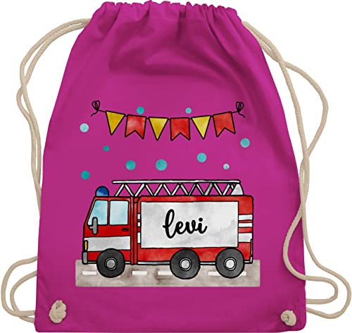 Turnbeutel Rucksack - Feuerwehrauto Motiv I Leiterwagen Geschenk Feuerwehr I Löschzug - Unisize - Fuchsia - beutel für wechselkleidung kinder kinderturnbeutel kindergarten jugendfeuerwehr name von Geschenk mit Namen personalisiert by Shirtracer