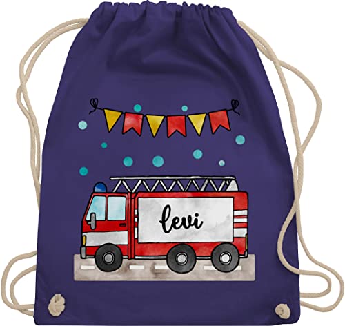 Turnbeutel Rucksack - Feuerwehr - Feuerwehrauto - Geschenk - Unisize - Lila - beutel kinder jungen schule kindergarten sportbeutel stoff personalisierter kita tasche baumwoll sporttasche von Geschenk mit Namen personalisiert by Shirtracer