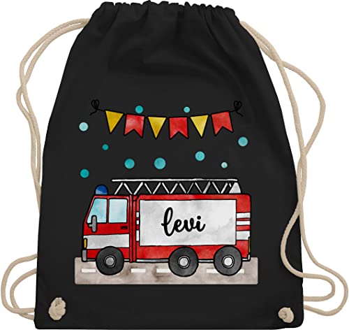 Turnbeutel Rucksack - Feuerwehrauto Motiv I Leiterwagen Geschenk Feuerwehr I Löschzug - Unisize - Schwarz - beutel für wechselkleidung kinder kinderturnbeutel kindergarten jugendfeuerwehr name von Geschenk mit Namen personalisiert by Shirtracer