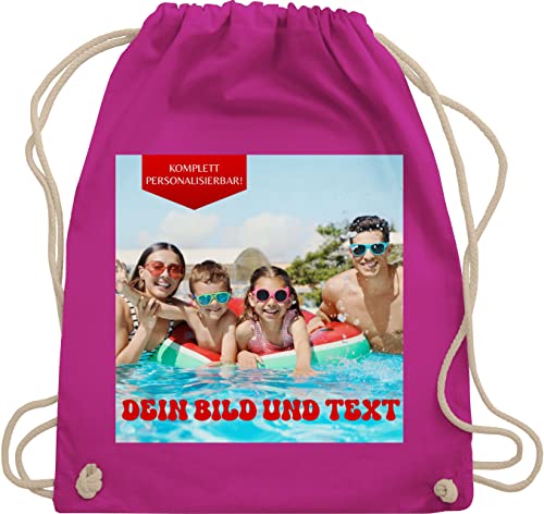Turnbeutel Rucksack - Geschenk mit eigenem Foto und Text personalisiert I Eigenes Bild I Custom Photo Text - Unisize - Fuchsia - personalisierter beutel wechselkleidung kita tasche selbst drucken von Geschenk mit Namen personalisiert by Shirtracer