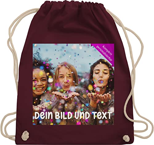 Turnbeutel Rucksack - Foto eigenem Bild - Fotogeschenk - Unisize - Bordeauxrot - selber bilder foto- schreiben name design your own individuelle geschenke bildgeschenke fotos bedrucken lassen text von Geschenk mit Namen personalisiert by Shirtracer