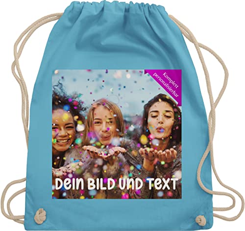 Turnbeutel Rucksack - Foto eigenem Bild - Fotogeschenk - Unisize - Hellblau - gym bag kindergartenkind zum selber machen rucksäcke bedrucken lassen bilder drucker stoffbeutel aus baumwolle von Geschenk mit Namen personalisiert by Shirtracer