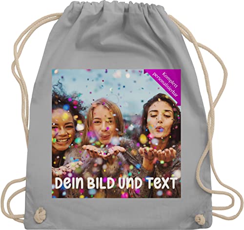 Turnbeutel Rucksack - Foto eigenem Bild - Fotogeschenk - Unisize - Hellgrau - zum selbst gestalten baumwoll bedrucken lassen selber drucken stoff bedruckt eigenen bildern tasche eigener druck damen von Geschenk mit Namen personalisiert by Shirtracer