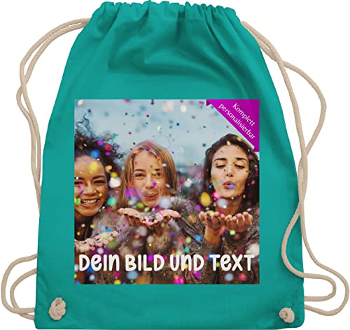 Turnbeutel Rucksack - Foto eigenem Bild - Fotogeschenk - Unisize - Türkis - selbst aufdruck günstig beschriften lassen personalised drauf drucken text +bild eigenen bilder bedrucken zum designen von Geschenk mit Namen personalisiert by Shirtracer