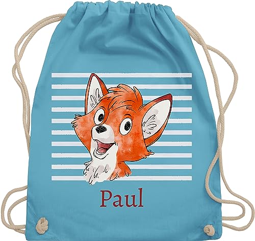 Turnbeutel Rucksack - Süßer Fuchs - Jungen Geschenk Fox - Unisize - Hellblau - name schul sporttasche +mit+fuchs kinderbeutel junge kindergarten personalisierter krippe eigenem von Geschenk mit Namen personalisiert by Shirtracer