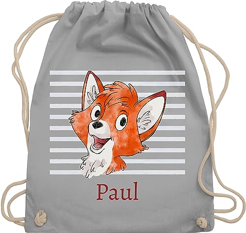 Turnbeutel Rucksack - Süßer Fuchs - Jungen Geschenk Fox - Unisize - Hellgrau - kindergarten schul sporttasche +mit+fuchs beutel personalisierter junge für wechselwäsche name kinderbeutel krippe von Geschenk mit Namen personalisiert by Shirtracer