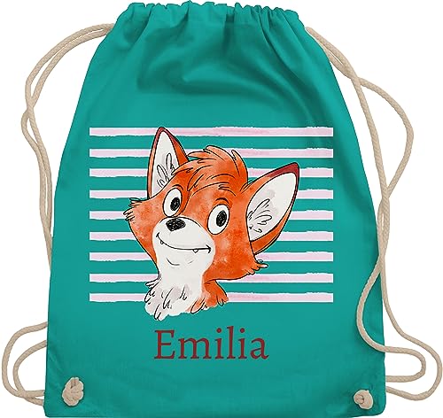 Turnbeutel Rucksack - Süßer Fuchs - Mädchen Geschenk Fox - Unisize - Türkis - schul sporttasche +mit+fuchs beutel name kindergarten krippe für wechselwäsche eigenem von Geschenk mit Namen personalisiert by Shirtracer