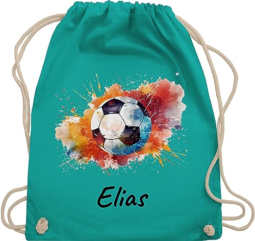 Turnbeutel Rucksack - Fußball Fußballer Fußballfan Fußballerin Geschenk - Unisize - Türkis - fussball geschenke jungen baumwoll baumwolle kindergarten für fussballfans junge name kinder von Geschenk mit Namen personalisiert by Shirtracer