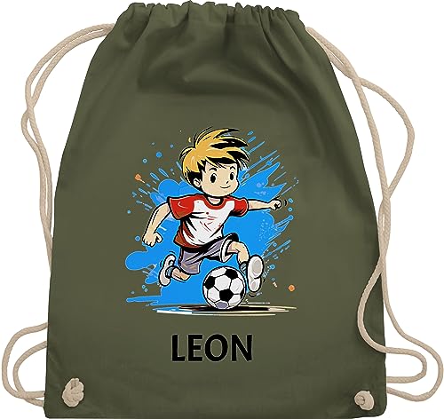 Turnbeutel Rucksack - Fußball Junge Fußballer Geschenk Kinder Name - Unisize - Olivgrün - kindergarten geschenke jungen fussball für personalisiertes baumwolle text stoffbeutel personalisierter von Geschenk mit Namen personalisiert by Shirtracer