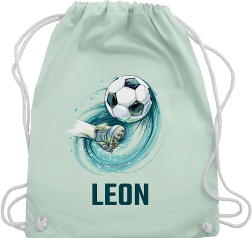 Turnbeutel Rucksack - Fußball Schuss Cool Fußballfan - Unisize - Pastell Grün - sportbeutel kindergarten jungen personalisierter fussball kinder stoffsackerl personalisierte geschenke junge von Geschenk mit Namen personalisiert by Shirtracer