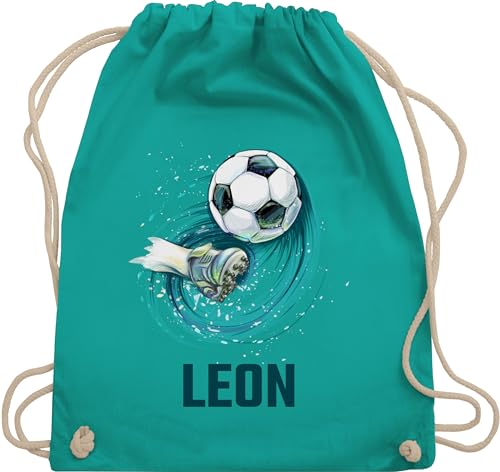 Turnbeutel Rucksack - Fußball Schuss Cool Fußballfan - Unisize - Türkis - fußballmotiv baumwollrucksack beutel kindergarten fussball geschenke jungen taschen baumwolle kinder name turntasche von Geschenk mit Namen personalisiert by Shirtracer