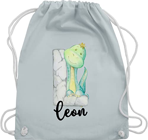 Turnbeutel Rucksack - Initialen - Dinos Dinosaurier Dino Buchstabe - Unisize - Pastell Blau - kindergarten sportbeutel personalisierte geschenke turn tasche kita wechselkleidung beutel mädchen von Geschenk mit Namen personalisiert by Shirtracer