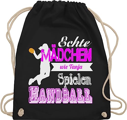 Turnbeutel Rucksack - Geschenke Zubehör - Echte Mädchen spielen Handball - mit Name - Unisize - Schwarz - handballerin handballtasche handballer maedchen beutel handballrucksäcke von echt von Geschenk mit Namen personalisiert by Shirtracer