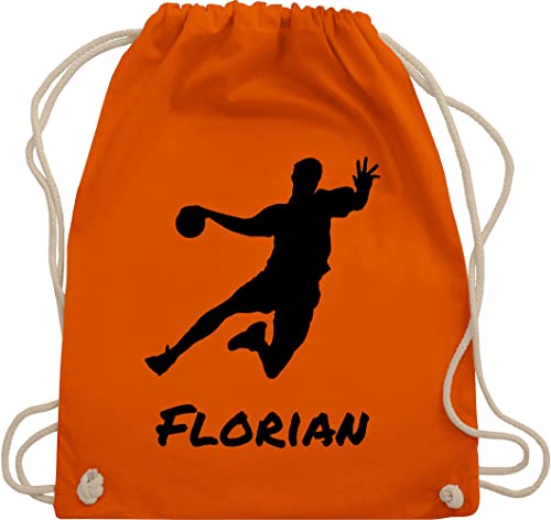 Turnbeutel Rucksack - Geschenke Handball Zubehör - Handballer Silhouette mit Name - Unisize - Orange - taschen tasche rucksäcke gym bag stoffbeutel kordelzug beutel stofftasche turnsack von Geschenk mit Namen personalisiert by Shirtracer