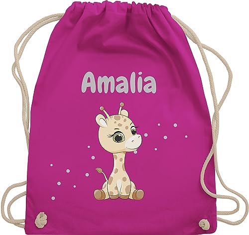 Geschenk mit Namen personalisiert by Shirtracer Turnbeutel Rucksack - Süße Giraffe Giraffen Giraffenbulle Giraffenmotiv - Unisize - Fuchsia - name von Geschenk mit Namen personalisiert by Shirtracer