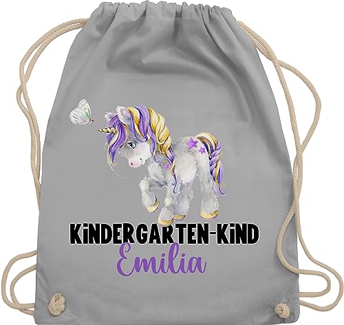 Turnbeutel Rucksack - Hallo - Kindergartenkind Geschenk zum Kindergarten Start Kita Einhorn - Unisize - Hellgrau - kita-rucksack personalisierte rucksäcke mädchen personalisierter für name 2023 von Geschenk mit Namen personalisiert by Shirtracer