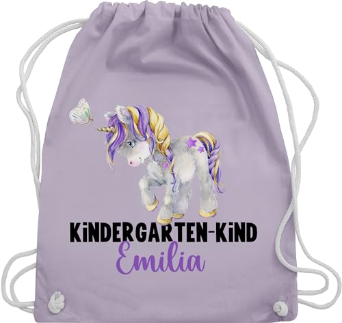 Turnbeutel Rucksack - Hallo - Kindergartenkind Geschenk zum Kindergarten Start Kita Einhorn - Unisize - Pastell Lila - kita-rucksack geschenke rucksäcke mädchen name 2023 personalisierter für von Geschenk mit Namen personalisiert by Shirtracer