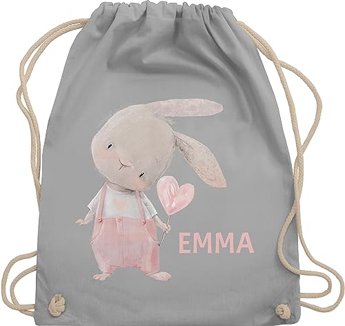 Turnbeutel Rucksack - Süßer Hase Mädchen mit Name personalisiert I Häschen I Rabbit I Langohr I Süße Hasen - Unisize - Hellgrau - personalisierter beutel kinder geschenke kindergarten von Geschenk mit Namen personalisiert by Shirtracer