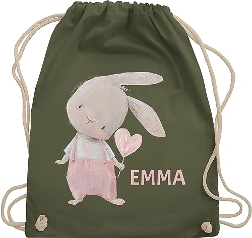 Turnbeutel Rucksack - Süßer Hase Mädchen mit Name personalisiert I Häschen I Rabbit I Langohr I Süße Hasen - Unisize - Olivgrün - personalisierter beutel kinder geschenke kindergarten von Geschenk mit Namen personalisiert by Shirtracer