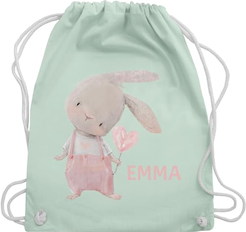 Turnbeutel Rucksack - Mädchen Hase Rabbit Häschen Langohr Süße Hasen - Unisize - Pastell Grün - kinder sportbeutel beutel wechselkleidung name sporttasche kindergarten stofftasche tasche kita von Geschenk mit Namen personalisiert by Shirtracer