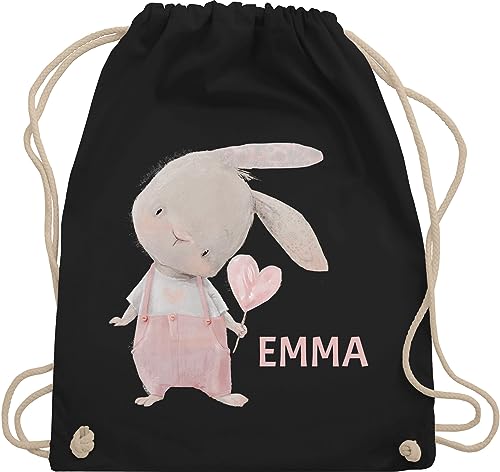 Turnbeutel Rucksack - Mädchen Hase Rabbit Häschen Langohr Süße Hasen - Unisize - Schwarz - personalisierter beutel kinder geschenke kindergarten hasenmotiv osterhasen stoffbeutel von Geschenk mit Namen personalisiert by Shirtracer