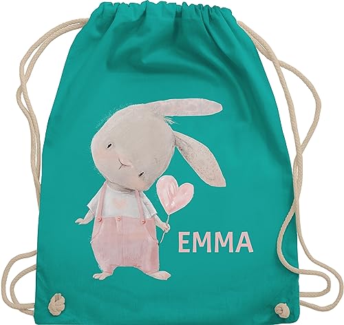 Turnbeutel Rucksack - Mädchen Hase Rabbit Häschen Langohr Süße Hasen - Unisize - Türkis - motiv turnen tasche kita beutel kindergarten geschenke für kinder osterhase turnsack personalisierte von Geschenk mit Namen personalisiert by Shirtracer