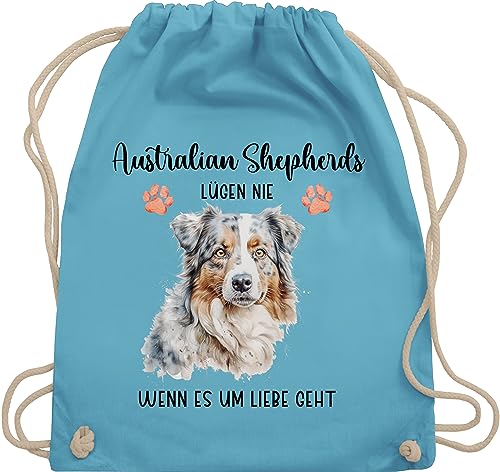 Turnbeutel Rucksack - Hunde - Australian Shepherd - Geschenk Hundebesitzern - Unisize - Hellblau - hund und stoffbeutel taschen hundemotiv hunden tasche hundebesitzer beutel hundespruch sportbeutel von Geschenk mit Namen personalisiert by Shirtracer