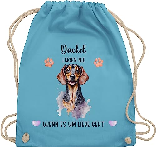 Turnbeutel Rucksack - Hunde - Dackel - Geschenk Hundebesitzern - Unisize - Hellblau - hundebesitzer dackelmotiv sportbeutel hund hundemotiv bedrucken tasche geschenke hunden taschen personalisierte von Geschenk mit Namen personalisiert by Shirtracer