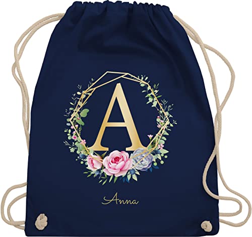 Turnbeutel Rucksack - Initialen - Buchstabe I Namensgeschenk Namenstag Geschenke mit Namen - Unisize - Navy Blau - turnsäckchen tasche kindergarten mädchen initial turnsack von Geschenk mit Namen personalisiert by Shirtracer