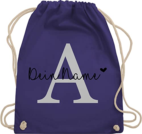 Turnbeutel Rucksack - Initialen - Buchstabe Name anpassbar Herzchen - Unisize - Lila - sportbeutel mädchen kindergarten namensgeschenke baumwolle kita wechselkleidung beutel für die schule kordel von Geschenk mit Namen personalisiert by Shirtracer