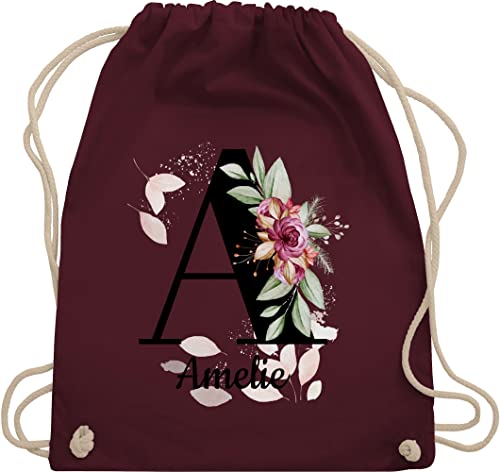 Turnbeutel Rucksack - Initialen - Buchstabe anpassbar - Unisize - Bordeauxrot - kindergartenkinder gestalten kinder baumwolle kindergarten kindergartenkind personalisierte geschenkideen baumwoll von Geschenk mit Namen personalisiert by Shirtracer