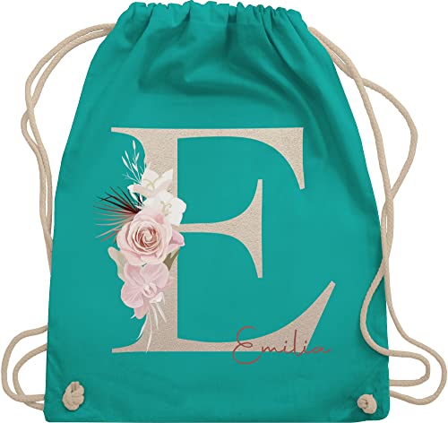 Turnbeutel Rucksack - Anfangsbuchstabe Name I Initialen personalisiert - Unisize - Türkis - jga taschen schulkind beutel buchstaben e stoffbeutel sporttasche mädchen turnsack kindergarten von Geschenk mit Namen personalisiert by Shirtracer