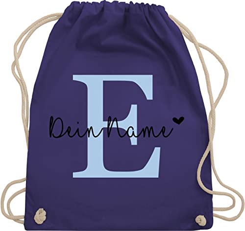 Turnbeutel Rucksack - Initialen - Name anpassbar Buchstabe Herzchen - Unisize - Lila - kita beutel wechselsachen mädchen personalised gifts stoffbeutel kindergarten weihnachtsgeschenke von Geschenk mit Namen personalisiert by Shirtracer