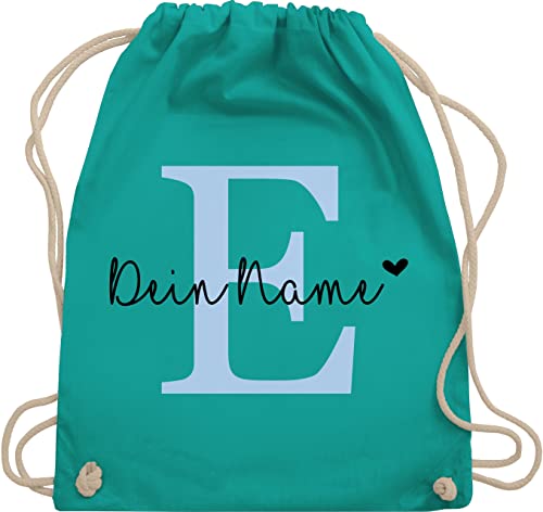 Turnbeutel Rucksack - Initialen - Name anpassbar Buchstabe Herzchen - Unisize - Türkis - anpassbare geschenke mädchen bedruckt kita personalisiertes kindergartenkinder persönliche von Geschenk mit Namen personalisiert by Shirtracer