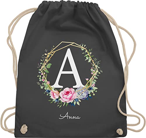 Turnbeutel Rucksack - Initialen - Personalisierte Geschenk Frauen Geschenkideen Mädchen mit Namen Geschenke Freundin - Unisize - Dunkelgrau - stofftasche kindergarten bedrucken stoffrucksack von Geschenk mit Namen personalisiert by Shirtracer