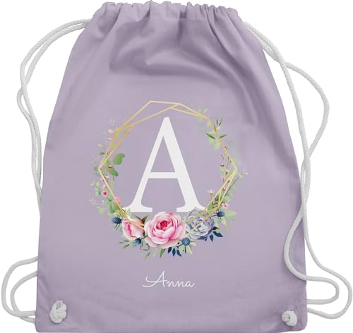 Turnbeutel Rucksack - Initialen - Personalisierte Geschenk Frauen Geschenkideen Mädchen mit Namen Geschenke Freundin - Unisize - Pastell Lila - wäschebeutel kindergarten initial taschen baumwolle von Geschenk mit Namen personalisiert by Shirtracer