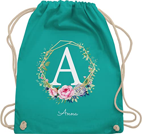 Turnbeutel Rucksack - Initialen - Personalisierte Geschenk Frauen Geschenkideen Mädchen mit Namen Geschenke Freundin - Unisize - Türkis - schul weihnacht gestalten dem buchstaben von Geschenk mit Namen personalisiert by Shirtracer