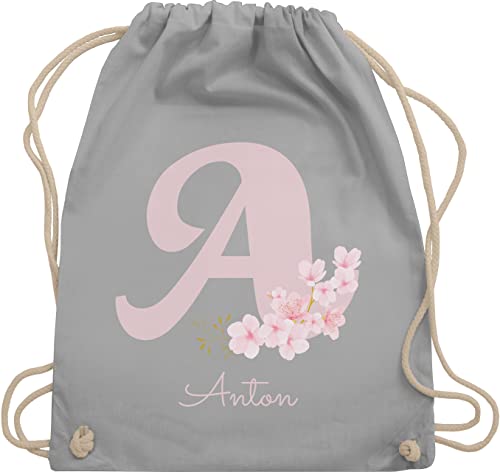 Turnbeutel Rucksack - Initialen - Personalisierte Geschenke mit Anfangsbuchstaben Geschenkideen mit Namen - Unisize - Hellgrau - selber gestalten turnen beutel tasche kindergarten mädchen alphabet von Geschenk mit Namen personalisiert by Shirtracer