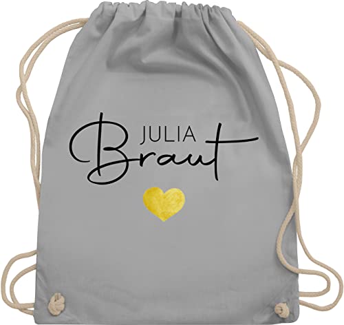 Turnbeutel Rucksack - JGA Junggesellenabschied - Braut - Name Herz - Unisize - Hellgrau - abschied bride taschen junggesellinnenabschied beutel personalisierte beuteltasche kordelzug baumwolle von Geschenk mit Namen personalisiert by Shirtracer