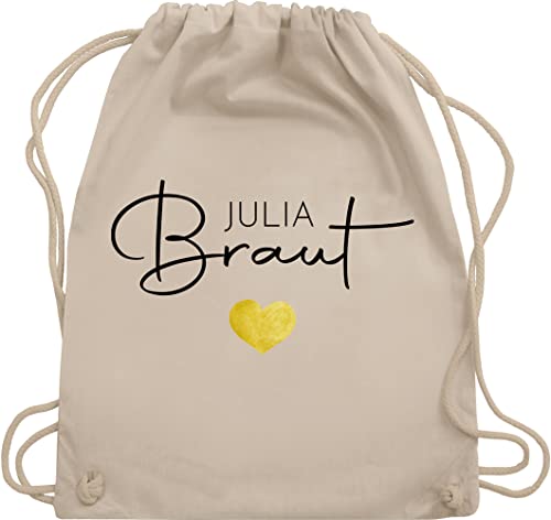 Turnbeutel Rucksack - JGA Junggesellenabschied - Braut - Name Herz - Unisize - Naturweiß - junggesellinnenabschied beutel team bride personalisierte tasche kordelzug baumwolle jungesellenabschied von Geschenk mit Namen personalisiert by Shirtracer