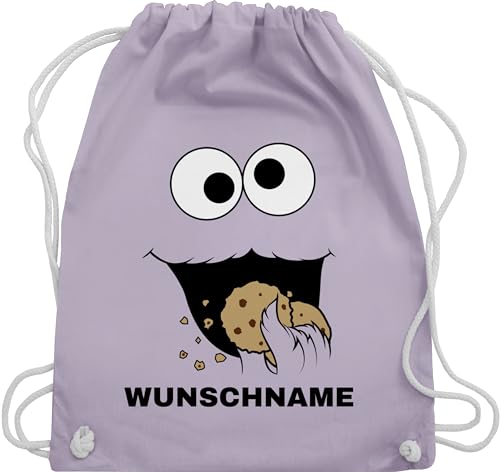 Turnbeutel Rucksack - Karneval Accessoire Fasching - Keks Monster Kostüm mit Name - Unisize - Pastell Lila - sportbeutel beutel karnevals keks-monster umhängebeutel kekse krümel stoffbeutel von Geschenk mit Namen personalisiert by Shirtracer