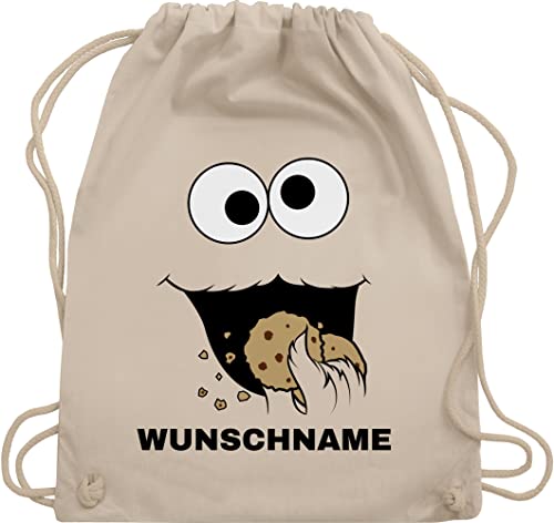 Turnbeutel Rucksack - Karneval Accessoire Fasching - Keks Monster Kostüm mit Name - Unisize - Naturweiß - faschings krümel beutel stoffbeutel kinder fünfte jahreszeit keksmonster rücksack von Geschenk mit Namen personalisiert by Shirtracer