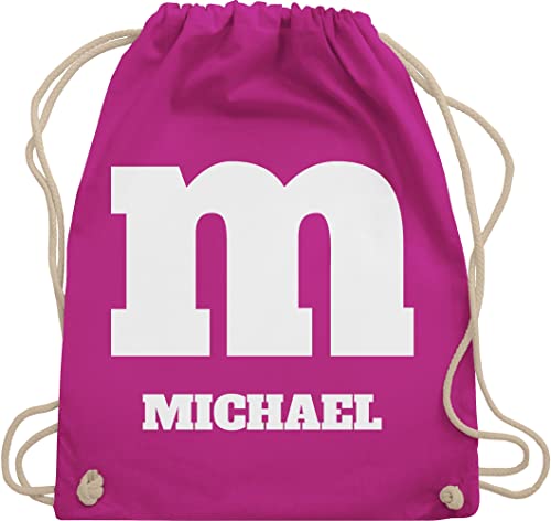Turnbeutel Rucksack - Karneval Accessoire Fasching - M Kostüm mit anpassbarem Namen I M und M I M&M - Unisize - Fuchsia - personalisierte rucksäcke karnevals name beutel faschings stoffbeutel jga von Geschenk mit Namen personalisiert by Shirtracer