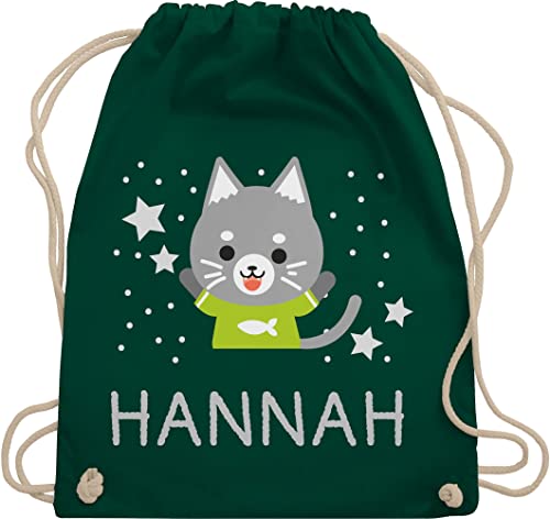 Turnbeutel Rucksack - Katzen - Bild Comic Katze lustig und Dein Name - Unisize - Dunkelgrün - baumwolle kindergarten baumwoll beutel kordel stoffbeutel kinder für stoff jungen katzenmotiv cats von Geschenk mit Namen personalisiert by Shirtracer