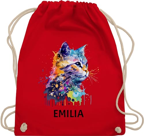 Turnbeutel Rucksack - Katze Cat Citten Katzen Cats Katzenlieberhaber - Unisize - Rot - namens druck und katzenmotiv für eine katzenliebhaberin name personalisierte katzenbesitzerin katzenliebhaber von Geschenk mit Namen personalisiert by Shirtracer